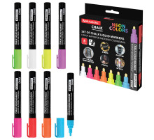 Маркеры меловые CHALK LIQUID MARKER, НЕОН, НАБОР 8 ЦВЕТОВ, 3 мм, стираемые, BRAUBERG 