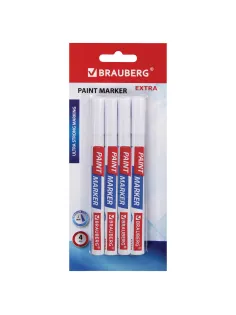 Маркер-краска лаковый EXTRA (paint marker) 2 мм, БЕЛЫЕ, НАБОР 4 шт., УСИЛЕННАЯ НИТРО-ОСНОВА, BRAUBERG, 151995