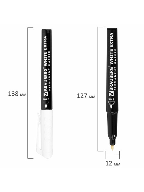 Маркер перманентный BRAUBERG WHITE EXTRA, БЕЛЫЙ, круглый наконечник 3 мм, 152488
