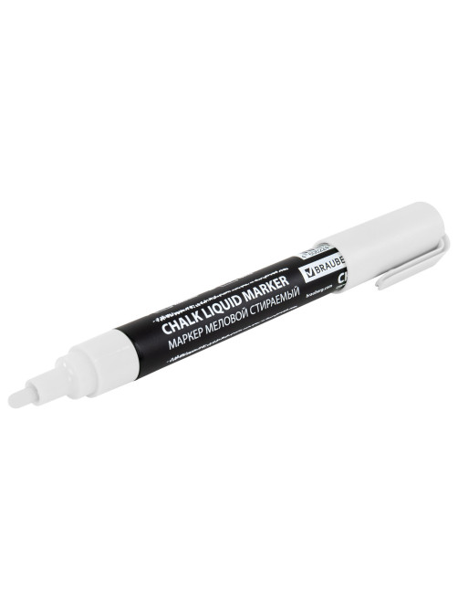Маркер меловой CHALK LIQUID MARKER, БЕЛЫЙ, 3 мм, стираемый, BRAUBERG 