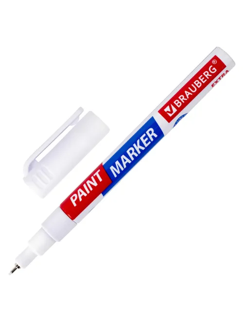 Маркер-краска лаковый EXTRA (paint marker) 1 мм, БЕЛЫЙ, УСИЛЕННАЯ НИТРО-ОСНОВА, BRAUBERG, 151959