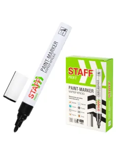 Маркер-краска лаковый (paint marker) 2-4 мм, ЧЕРНЫЙ, НИТРО-ОСНОВА, STAFF PROFIT, для любых поверхностей, 152578