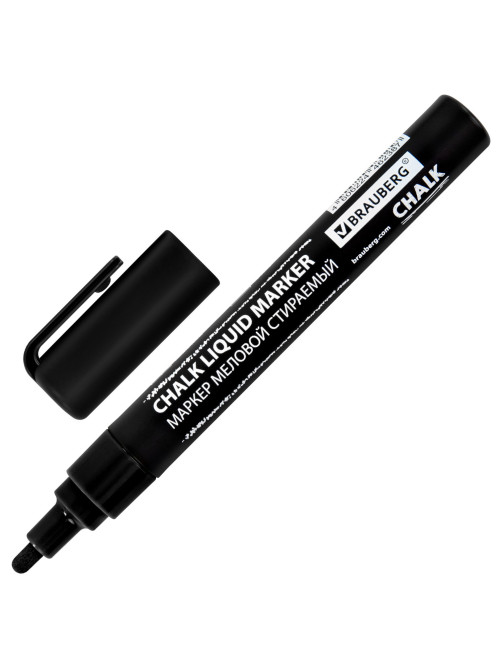 Маркер меловой CHALK LIQUID MARKER, ЧЕРНЫЙ, 3 мм, стираемый, BRAUBERG 