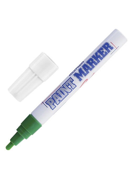 Маркер-краска лаковый (paint marker) MUNHWA, 4 мм, ЗЕЛЕНЫЙ, нитро-основа, алюминиевый корпус, PM-04