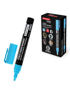 Маркер меловой CHALK LIQUID MARKER, СИНИЙ, 3 мм, стираемый, BRAUBERG 