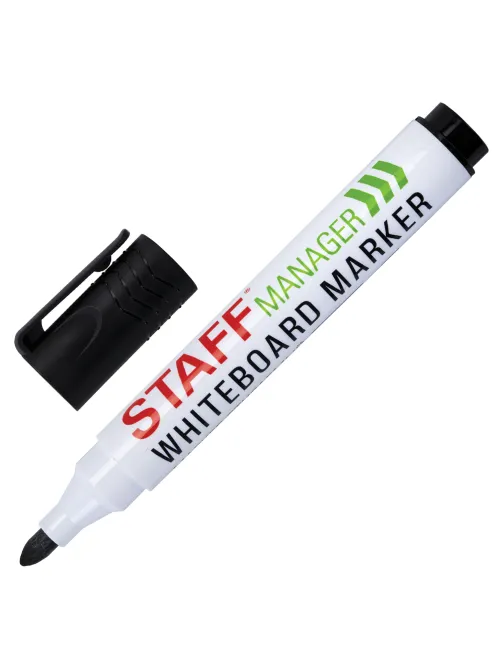 Маркер стираемый для белой доски, ЧЕРНЫЙ, STAFF 