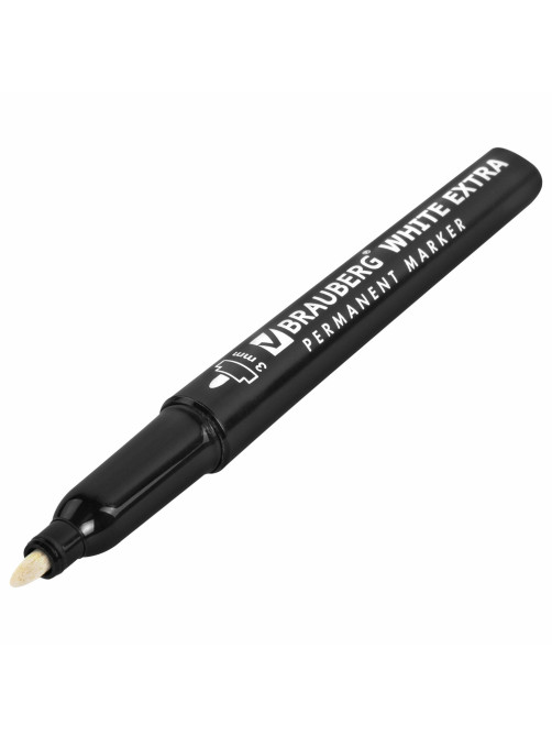 Маркеры перманентные BRAUBERG WHITE EXTRA, БЕЛЫЕ, НАБОР 2 ШТУКИ, круглый наконечник 3 мм, 152489