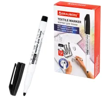 Маркер для ткани ЧЕРНЫЙ, TEXTILE MARKER, несмываемый, круглый наконечник 1-3 мм, BRAUBERG, 152657