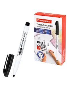 Маркер для ткани ЧЕРНЫЙ, TEXTILE MARKER, несмываемый, круглый наконечник 1-3 мм, BRAUBERG, 152657