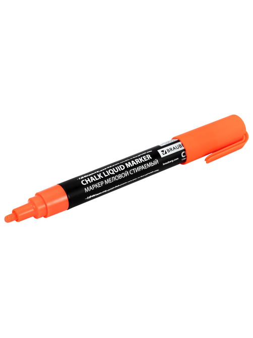 Маркер меловой CHALK LIQUID MARKER, ОРАНЖЕВЫЙ, 3 мм, стираемый, BRAUBERG 