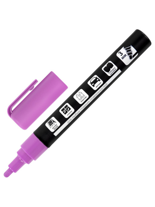 Маркер меловой CHALK LIQUID MARKER, ФИОЛЕТОВЫЙ, 3 мм, стираемый, BRAUBERG 