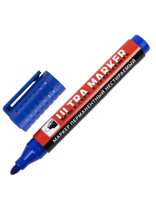 Маркер перманентный ULTRA MARKER, СИНИЙ, 3,5 мм, с клипом, BRAUBERG, 152206