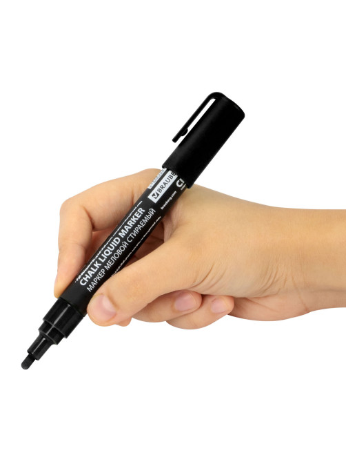 Маркер меловой CHALK LIQUID MARKER, ЧЕРНЫЙ, 3 мм, стираемый, BRAUBERG 