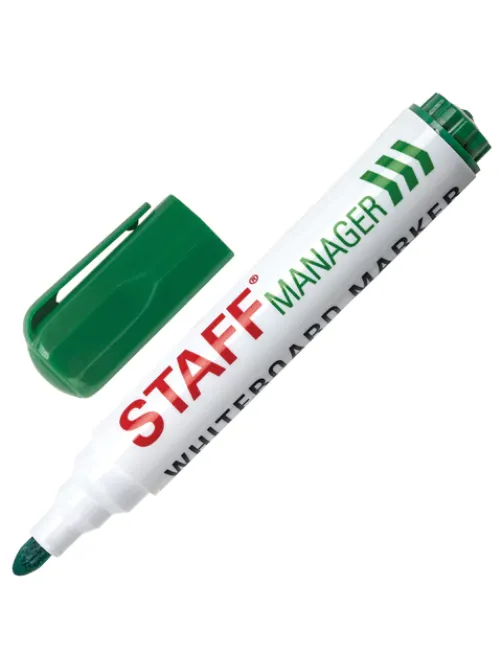 Маркер стираемый для белой доски ЗЕЛЕНЫЙ, STAFF 