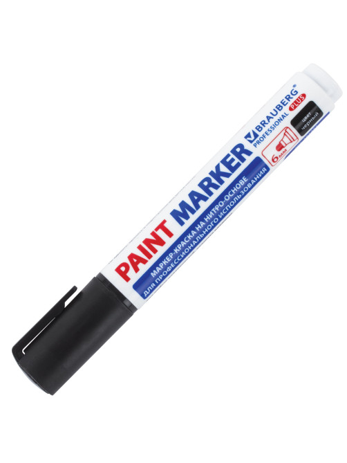 Маркер-краска лаковый (paint marker) 6 мм, ЧЕРНЫЙ, НИТРО-ОСНОВА, BRAUBERG PROFESSIONAL PLUS EXTRA, 151451