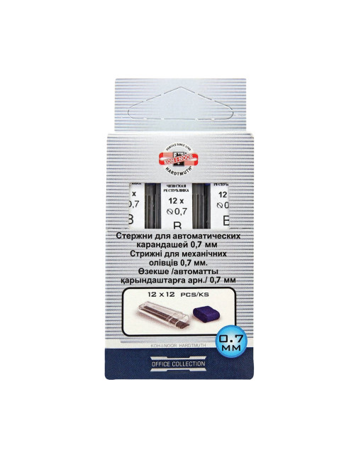 Грифели запасные 0,7 мм, B, KOH-I-NOOR, КОМПЛЕКТ 12 шт., 416200B007PKRU