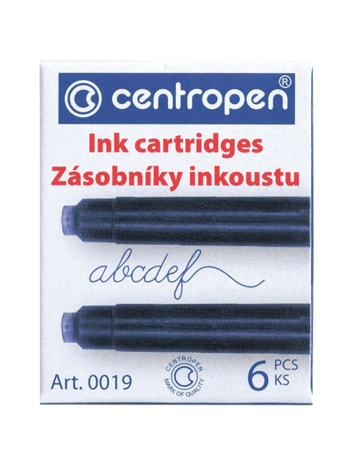 Картриджи чернильные СИНИЕ CENTROPEN, КОМПЛЕКТ 6 шт., 0019/6, 1 0019 0601