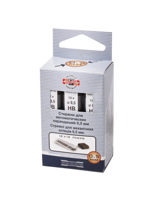 Грифели запасные 0,5 мм, HB, KOH-I-NOOR, КОМПЛЕКТ 12 шт., 4152/НВ, 41520HB005PKRU