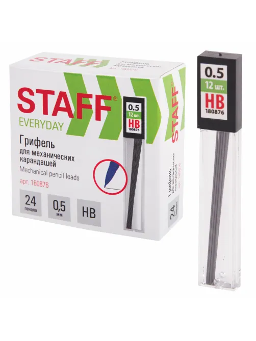 Грифели запасные 0,5 мм, HB, STAFF 