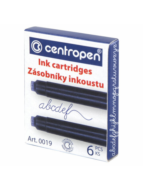 Картриджи чернильные СИНИЕ CENTROPEN, КОМПЛЕКТ 6 шт., 0019/6, 1 0019 0601