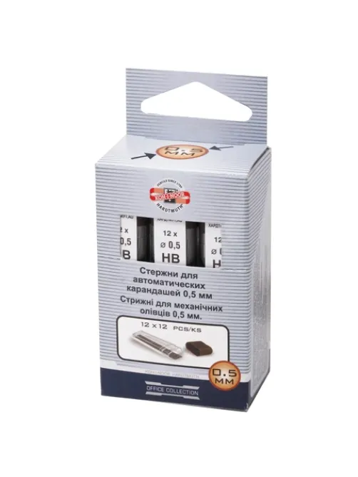 Грифели запасные 0,5 мм, HB, KOH-I-NOOR, КОМПЛЕКТ 12 шт., 4152/НВ, 41520HB005PKRU