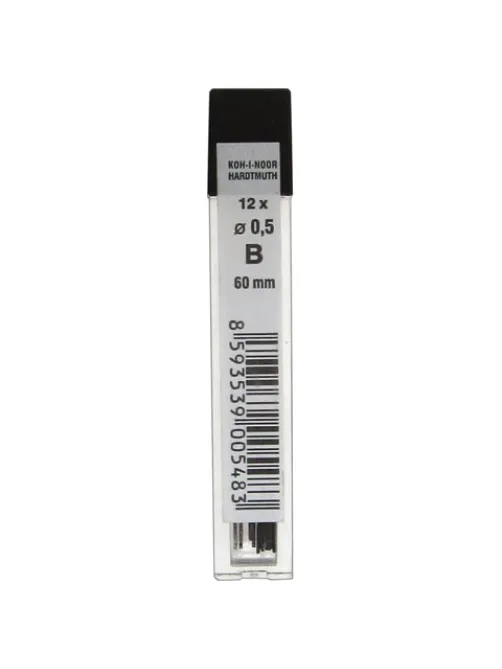 Грифели запасные 0,5 мм, B, KOH-I-NOOR, КОМПЛЕКТ 12 шт., 4152/B, 415200B005PKRU
