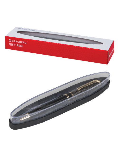 Ручка подарочная шариковая BRAUBERG Sonata, СИНЯЯ, корпус золотистый с черным, линия письма 0,5 мм, 143483