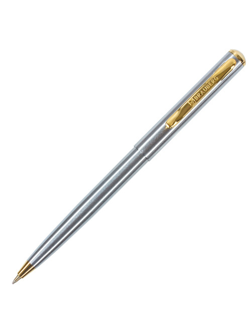 Ручка подарочная шариковая BRAUBERG Maestro, СИНЯЯ, корпус серебристый с золотистым, линия письма 0,5 мм, 143468