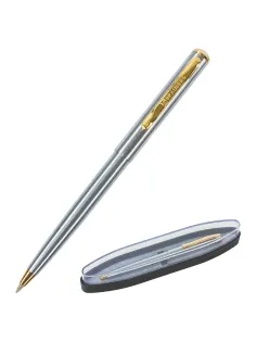 Ручка подарочная шариковая BRAUBERG Maestro, СИНЯЯ, корпус серебристый с золотистым, линия письма 0,5 мм, 143468