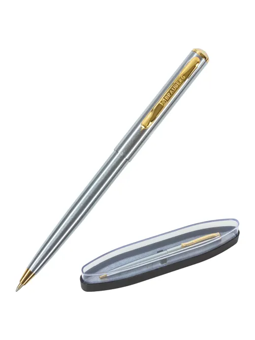 Ручка подарочная шариковая BRAUBERG Maestro, СИНЯЯ, корпус серебристый с золотистым, линия письма 0,5 мм, 143468
