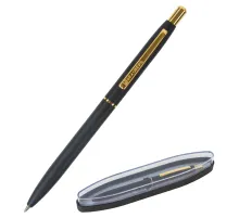 Ручка подарочная шариковая BRAUBERG Brioso, СИНЯЯ, корпус черный с золотистыми деталями, линия письма 0,5 мм, 143466