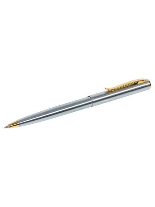 Ручка подарочная шариковая BRAUBERG Maestro, СИНЯЯ, корпус серебристый с золотистым, линия письма 0,5 мм, 143468