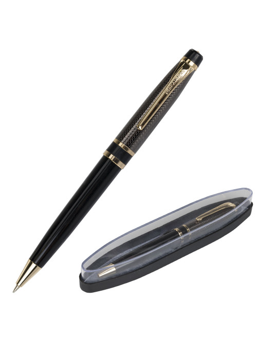 Ручка подарочная шариковая BRAUBERG Sonata, СИНЯЯ, корпус золотистый с черным, линия письма 0,5 мм, 143483