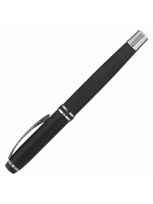 Набор ручек подарочных BRAUBERG Duetto, СИНИЕ, 2 шт.: шариковая, перьевая, черный с хромированными деталями, 143478