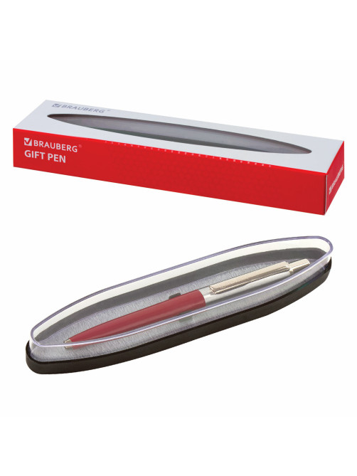 Ручка подарочная шариковая BRAUBERG Soprano, СИНЯЯ, корпус серебристый с бордовым, 0,5мм, 143485
