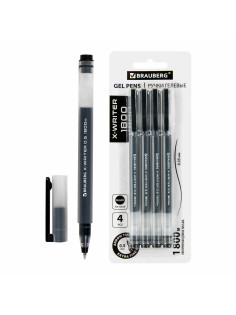 Ручки гелевые BRAUBERG X-WRITER 1800, УВЕЛИЧЕННАЯ ДЛИНА ПИСЬМА 1 800 м, ЧЕРНЫЕ, НАБОР 4 ШТУКИ, стандартный узел 0,5 мм, 144136