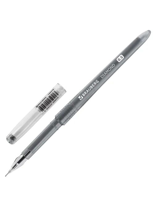 Ручка гелевая BRAUBERG DIAMOND, ЧЕРНАЯ, игольчатый узел 0,5 мм, линия письма 0,25 мм, 143379