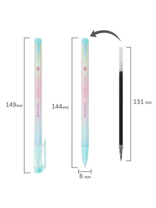 Ручка гелевая BRAUBERG GRADE PASTEL, СИНЯЯ, игольчатый узел 0,5 мм, линия письма 0,3 мм, 144284
