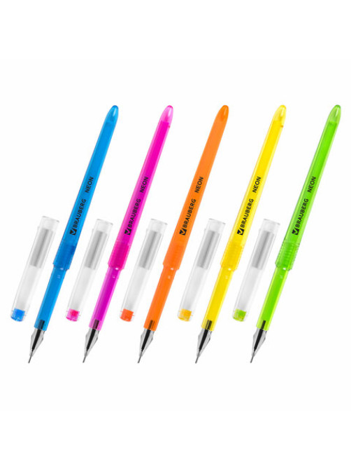 Ручка гелевая BRAUBERG DIAMOND NEON, ЧЕРНАЯ, корпус ассорти, игольчатый узел 0,5 мм, линия письма 0,25 мм, 144132
