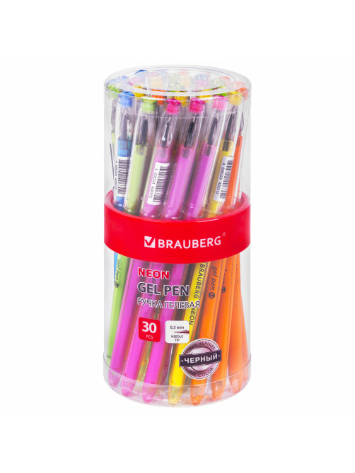Ручка гелевая BRAUBERG DIAMOND NEON, ЧЕРНАЯ, корпус ассорти, игольчатый узел 0,5 мм, линия письма 0,25 мм, 144132