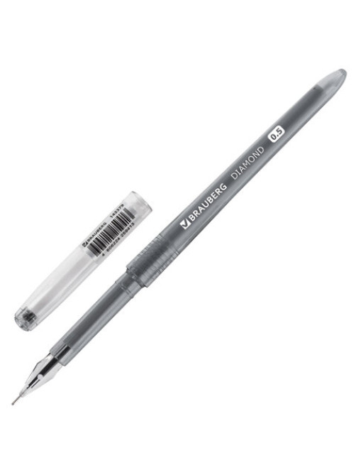 Ручка гелевая BRAUBERG DIAMOND, ЧЕРНАЯ, игольчатый узел 0,5 мм, линия письма 0,25 мм, 143379