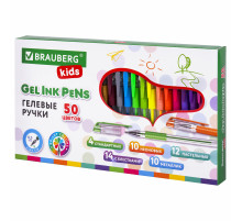 Ручки гелевые с грипом НАБОР 50 ЦВЕТОВ, линия письма 0,5 мм, BRAUBERG KIDS, 143822