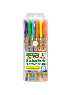 Ручки гелевые НЕОНОВЫЕ BRAUBERG KIDS 