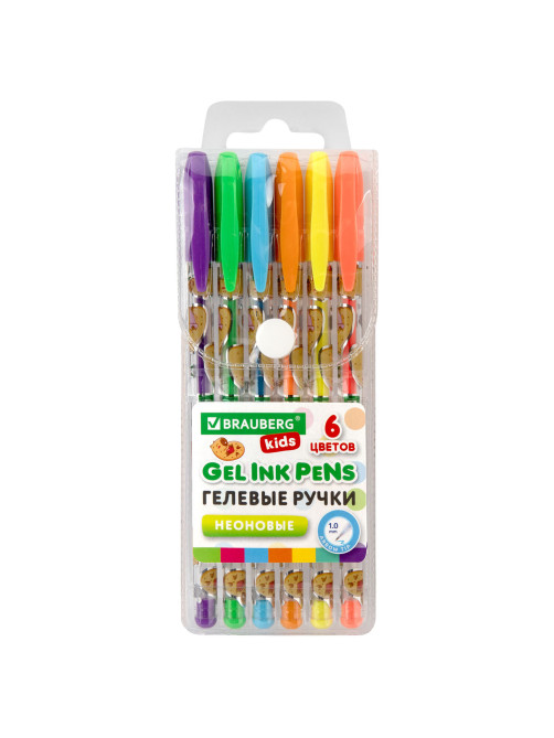 Ручки гелевые НЕОНОВЫЕ BRAUBERG KIDS 