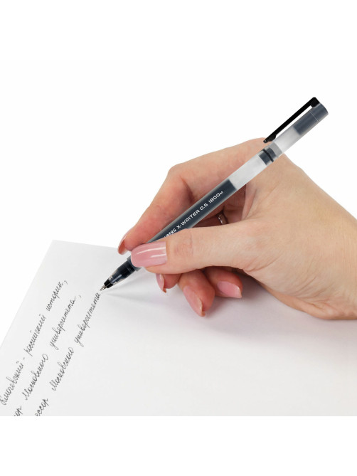 Ручки гелевые BRAUBERG X-WRITER 1800, УВЕЛИЧЕННАЯ ДЛИНА ПИСЬМА 1 800 м, ЧЕРНЫЕ, КОМПЛЕКТ 10 ШТУК, стандартный узел 0,5 мм, 144138