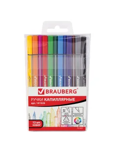 Набор капиллярных ручек (линеров) BRAUBERG 12 шт., АССОРТИ, 