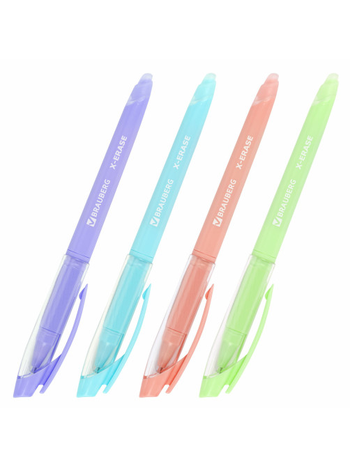 Ручка стираемая гелевая с грипом BRAUBERG X-ERASE PASTEL, СИНЯЯ, узел 0,7 мм, линия 0,35 мм, 143953
