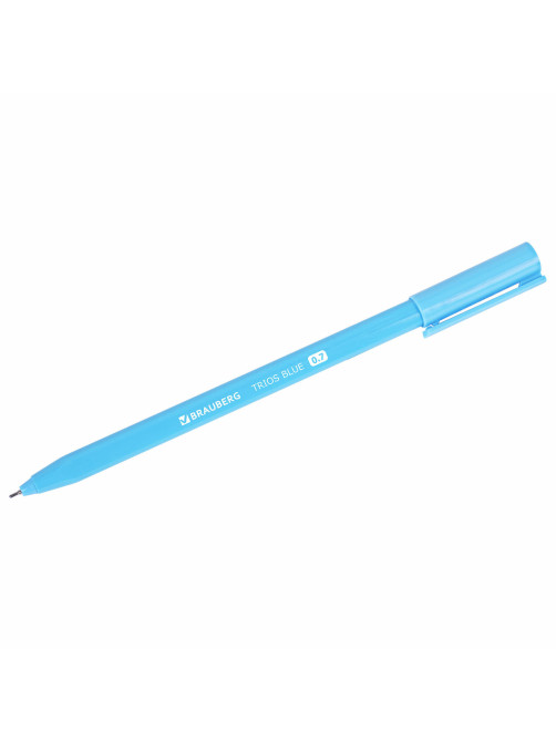 Ручка шариковая BRAUBERG TRIOS BLUE, СИНЯЯ, трехгранная, корпус голубой, игольчатый узел 0,7 мм, линия 0,5 мм, 144158