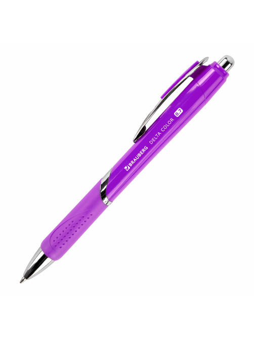 Ручка шариковая автоматическая с грипом BRAUBERG DELTA COLOR, СИНЯЯ, ассорти, узел 0,7 мм, линия письма 0,35 мм, 144202