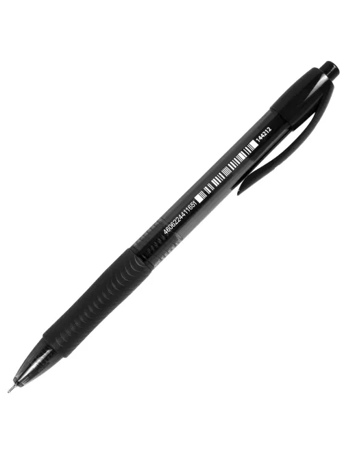 Ручка шариковая автоматическая с грипом BRAUBERG OFFICE STYLE, ЧЕРНАЯ, узел 0,7 мм, линия 0,35 мм, тонированный корпус, 144212